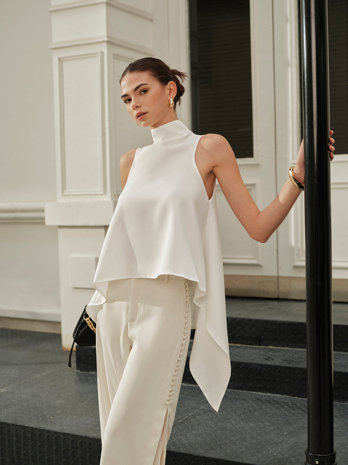 Asymmetrical Mock Neck Sleeveless Top - Chic Rio