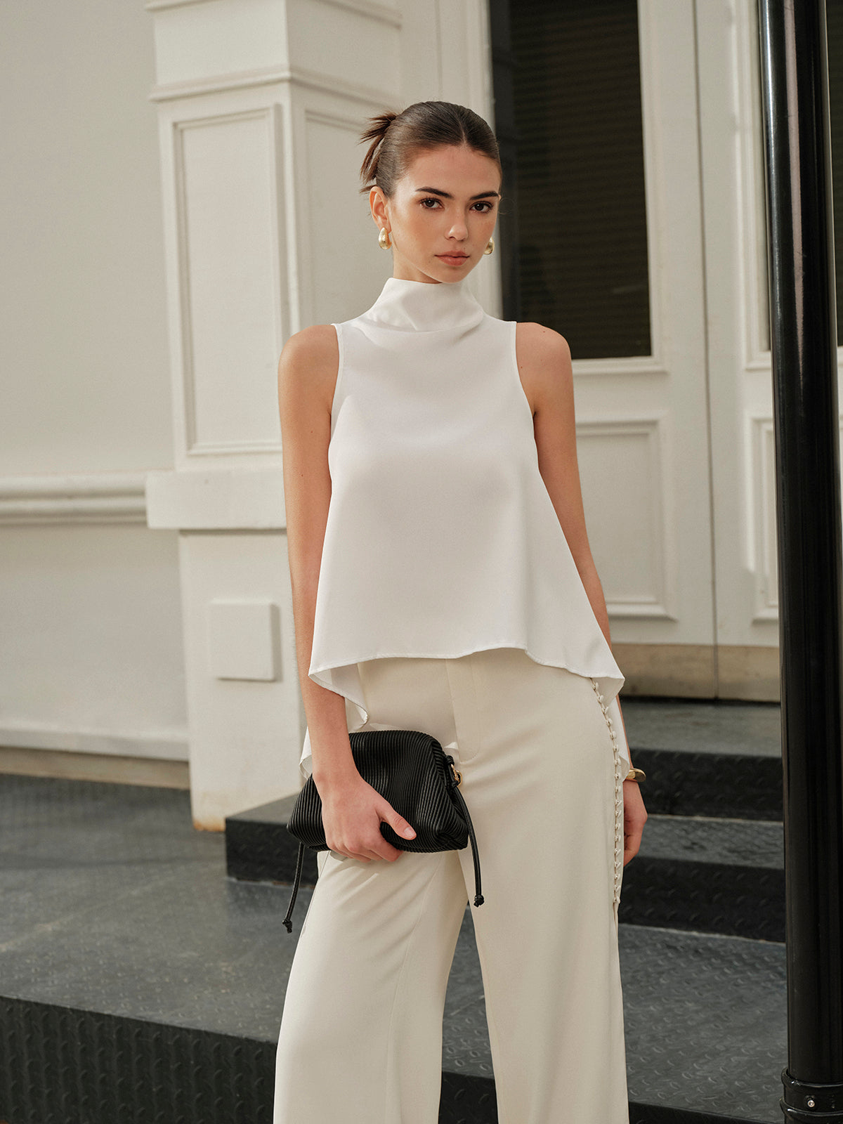 Asymmetrical Mock Neck Sleeveless Top - Chic Rio