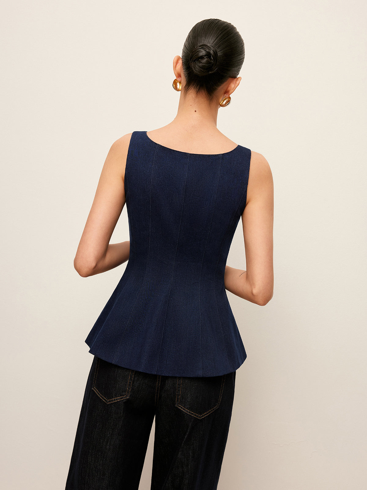 Zip-Front Denim Peplum Top - Chic Rio