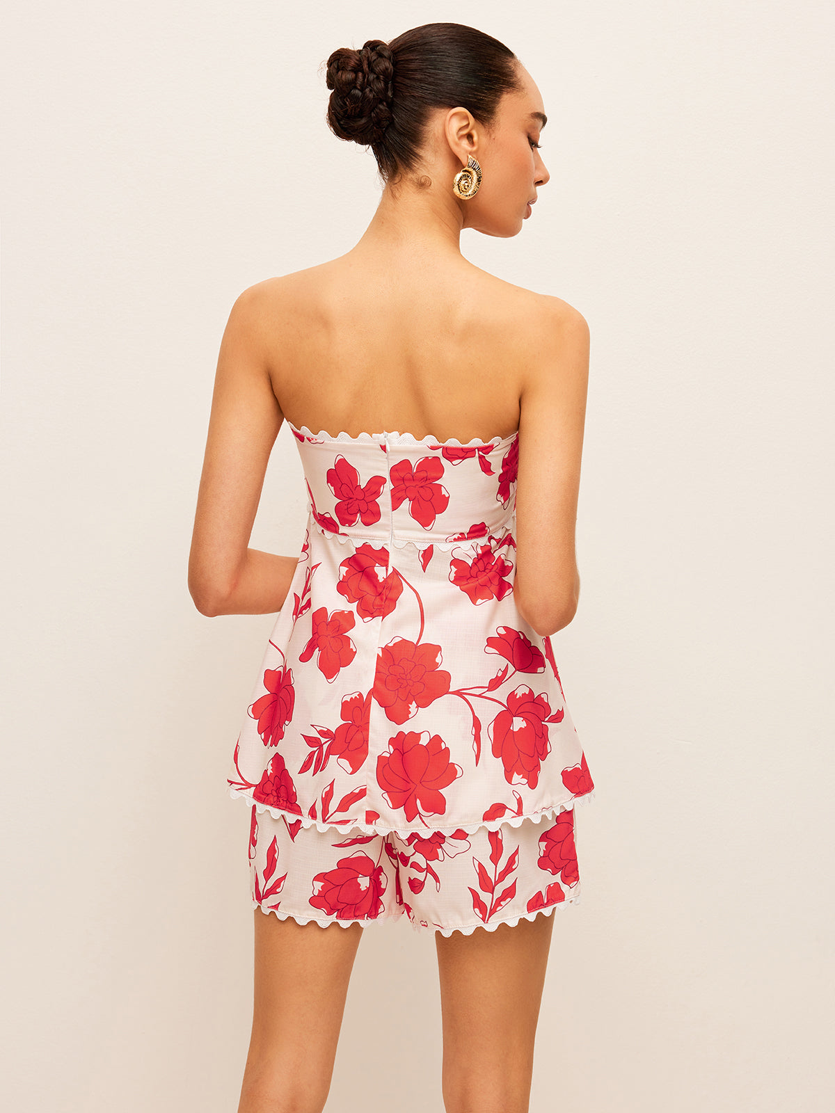 Floral Strapless Top With Pockets Shorts Set - Chic Rio