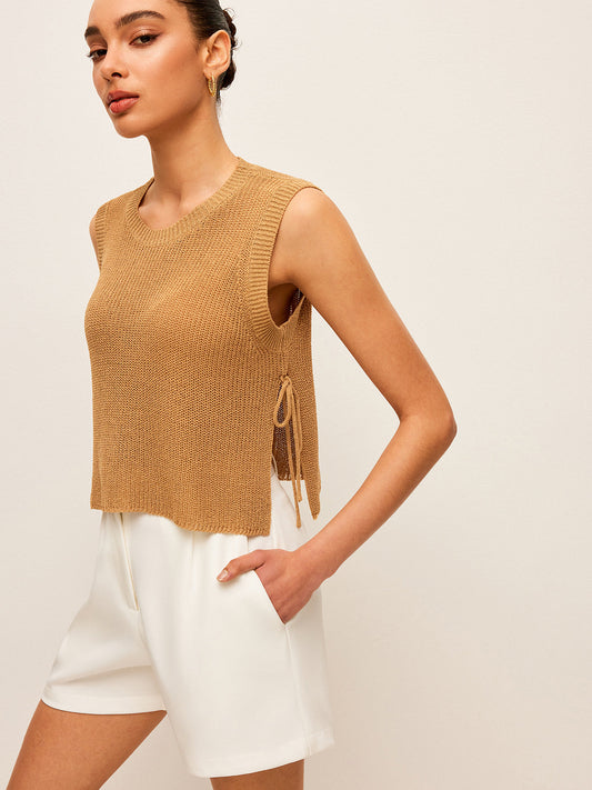 Side Tie Detail Knitted Sleeveless Top - Chic Rio