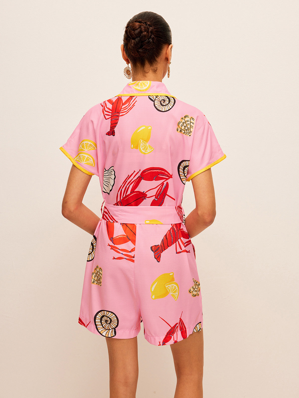 Fruit & Shell Print Tie-Waist Jumpsuit - Chic Rio