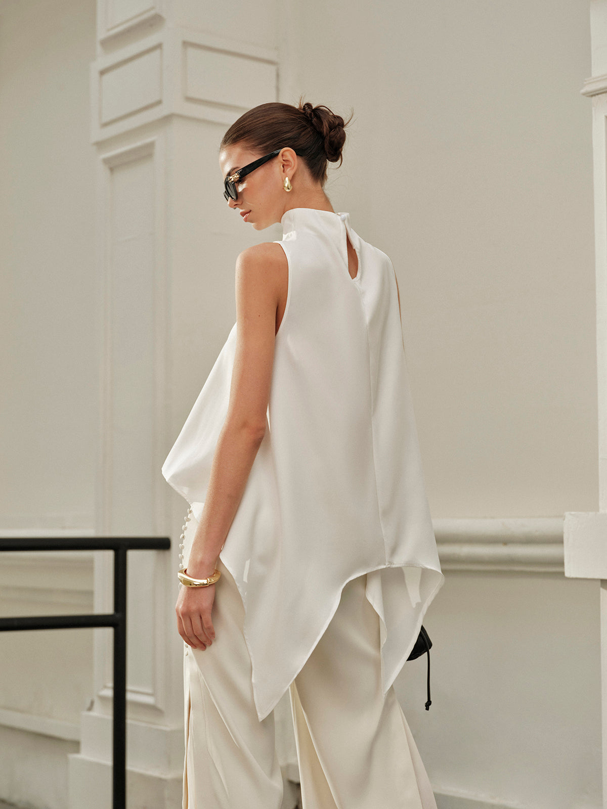 Asymmetrical Mock Neck Sleeveless Top - Chic Rio