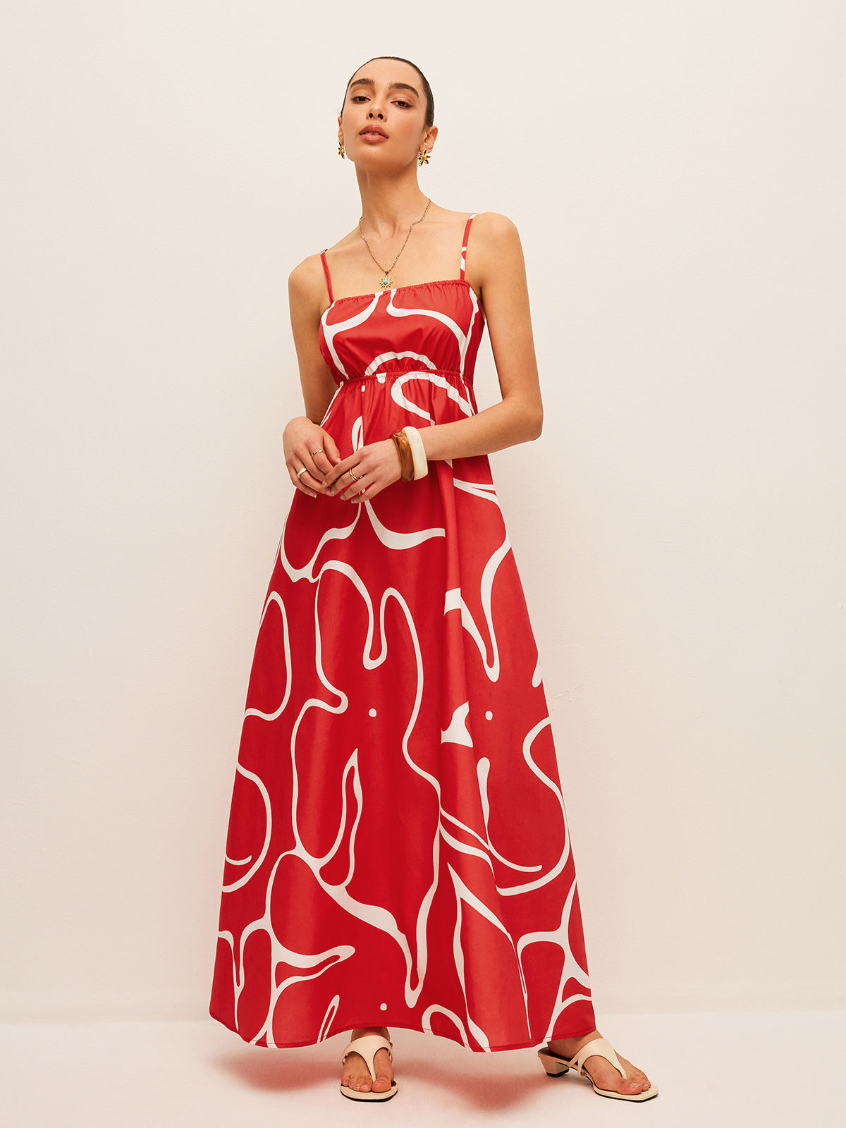 Printed Back Tie Detail Dress - Chic Rio