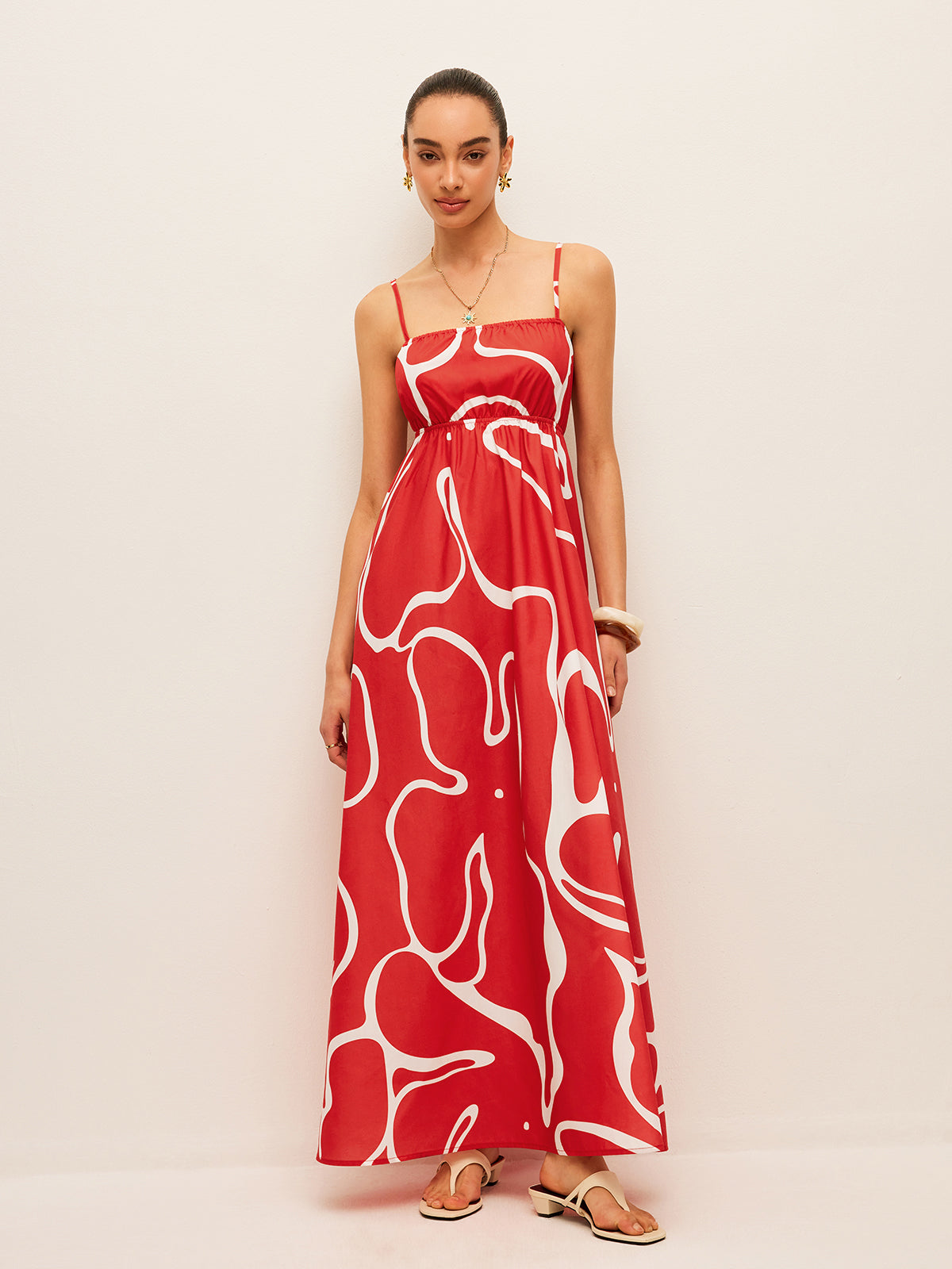 Printed Back Tie Detail Dress - Chic Rio