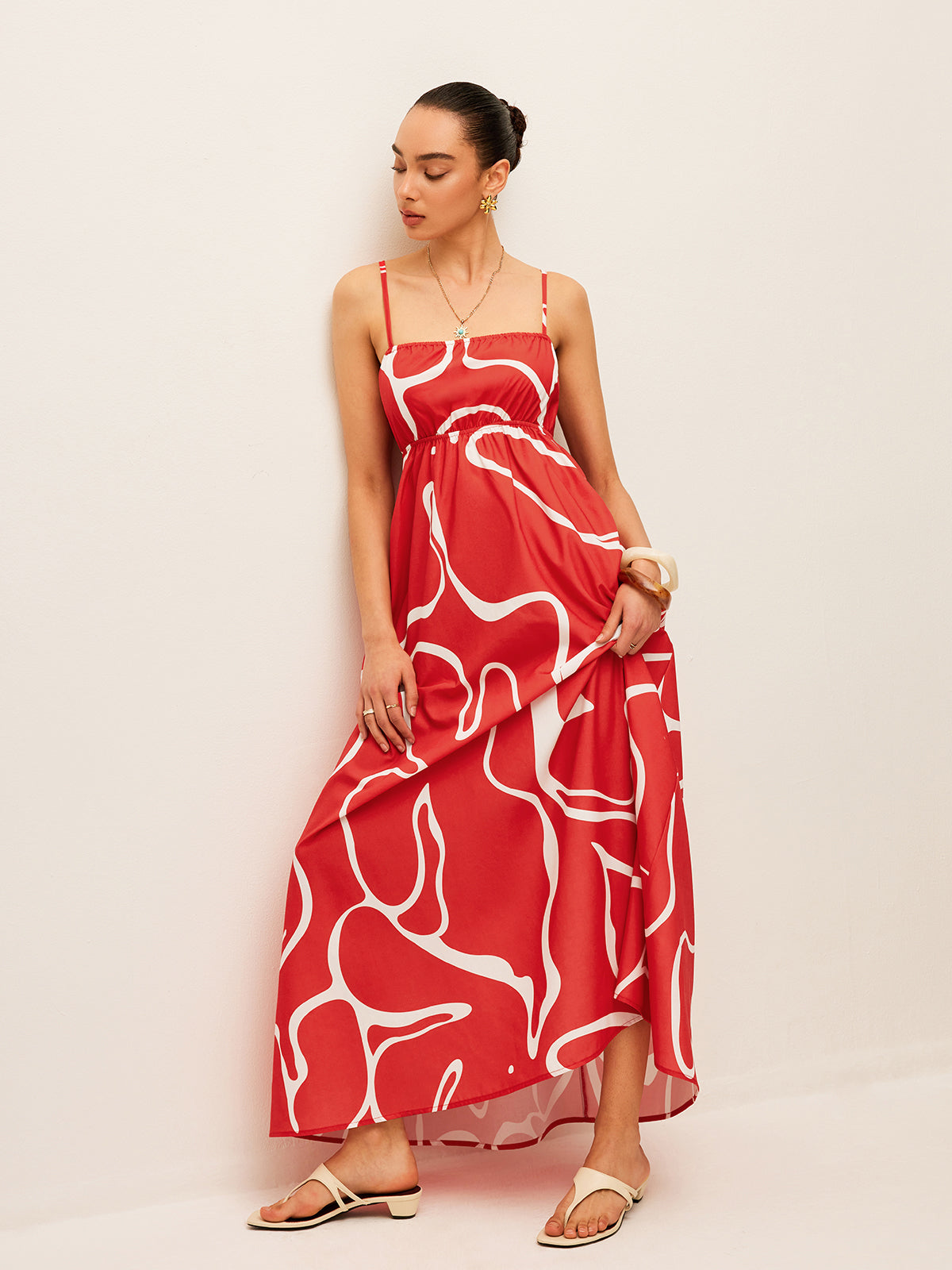 Printed Back Tie Detail Dress - Chic Rio