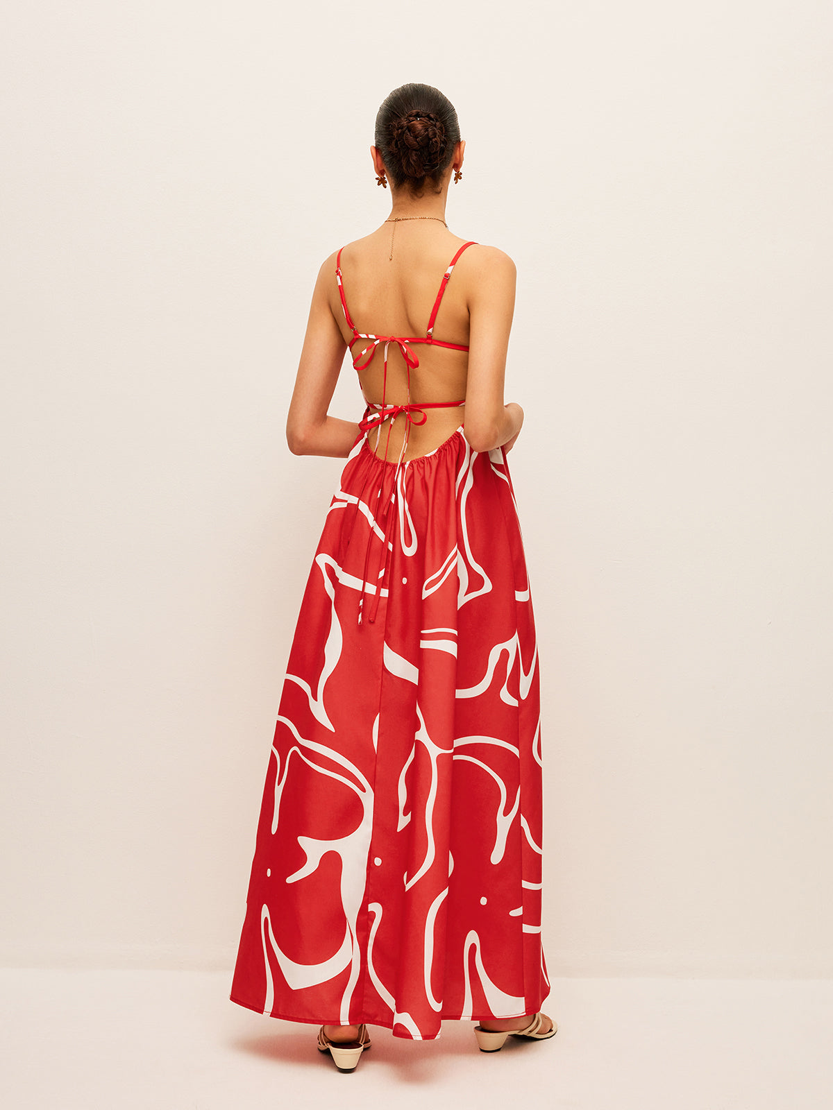 Printed Back Tie Detail Dress - Chic Rio
