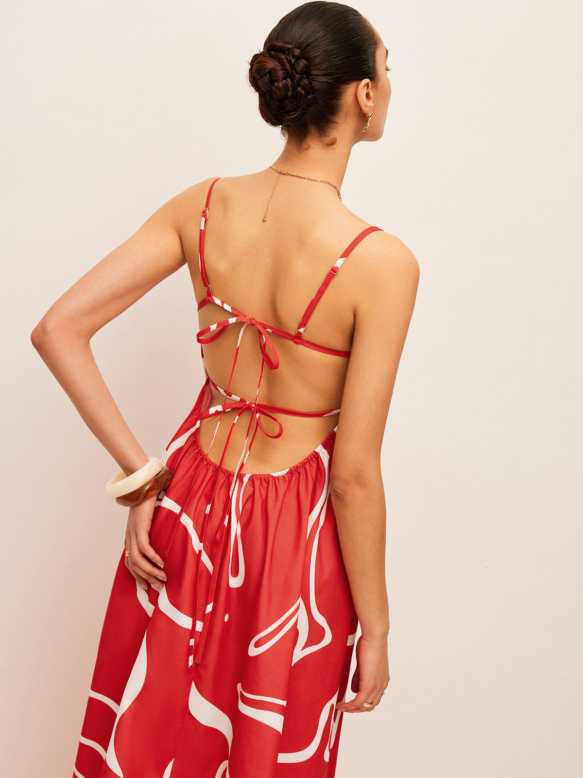 Printed Back Tie Detail Dress - Chic Rio