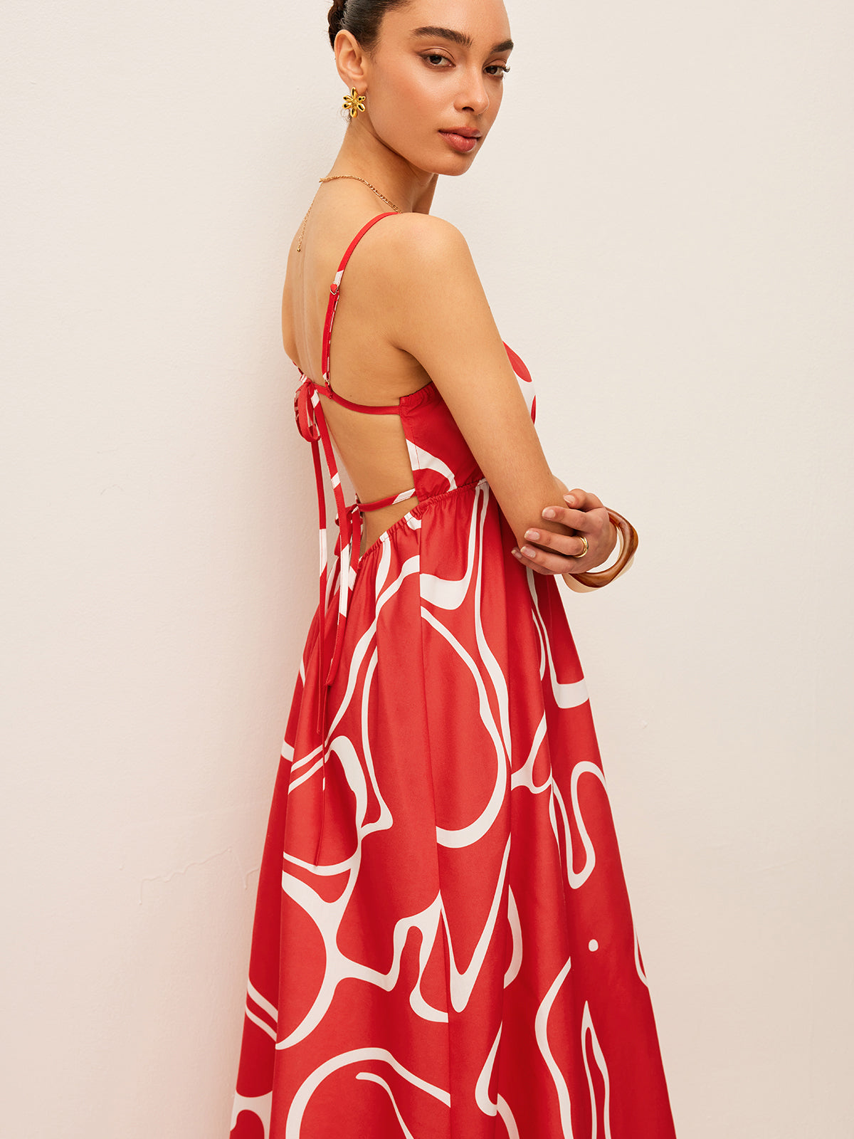 Printed Back Tie Detail Dress - Chic Rio