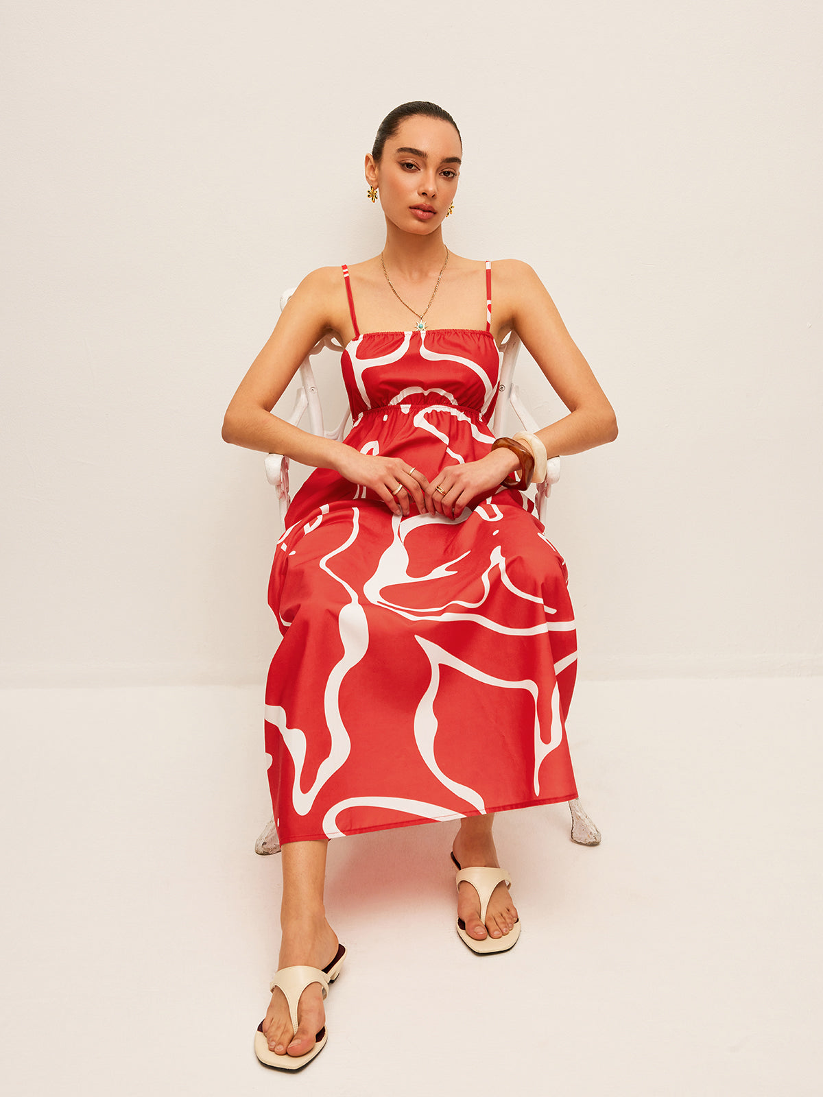 Printed Back Tie Detail Dress - Chic Rio