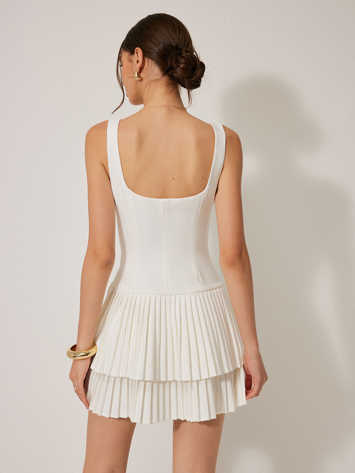 Square Neck Pleated Dress - Chic Rio