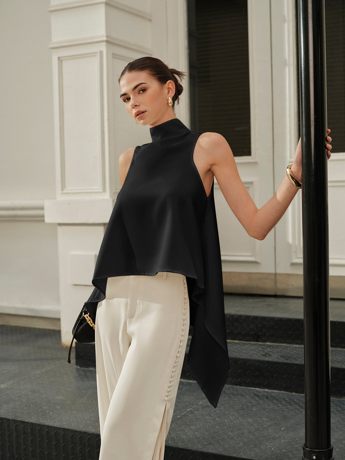 Asymmetrical Mock Neck Sleeveless Top - Chic Rio