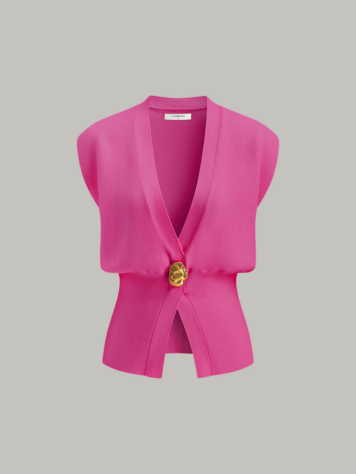 V-Neck Buttoned Detail Sweater Vest - Chic Rio