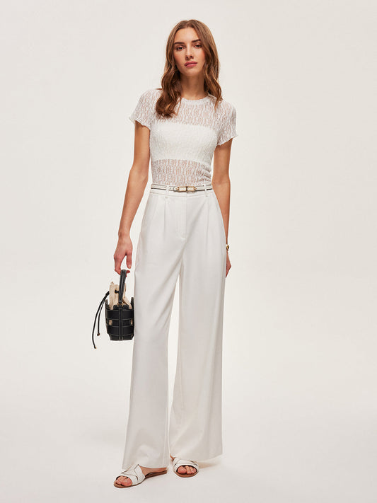 Semi-Sheer Lace Panel T-Shirt - Chic Rio