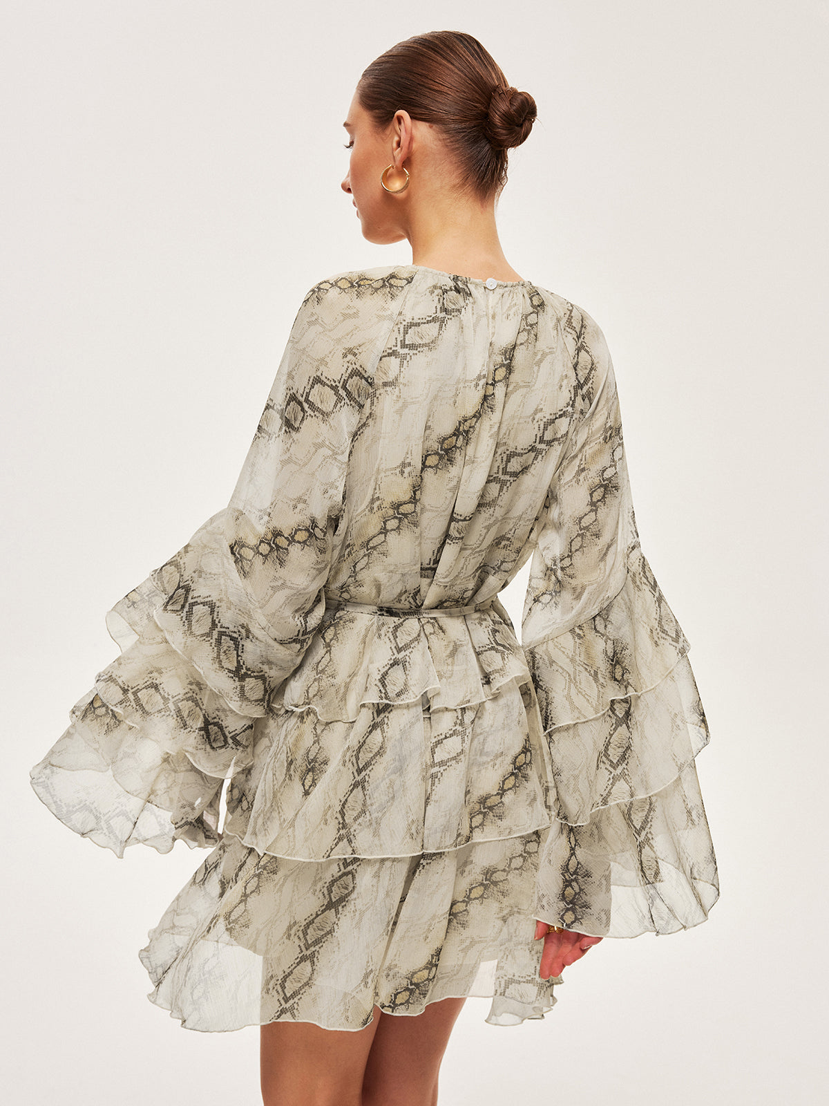 Sheer Print Ruffle Tie-Waist Dress - Chic Rio