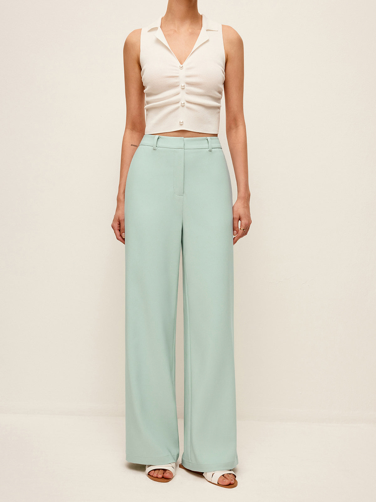 Mid-Waist Wide-Leg Pants Without Belt - Chic Rio