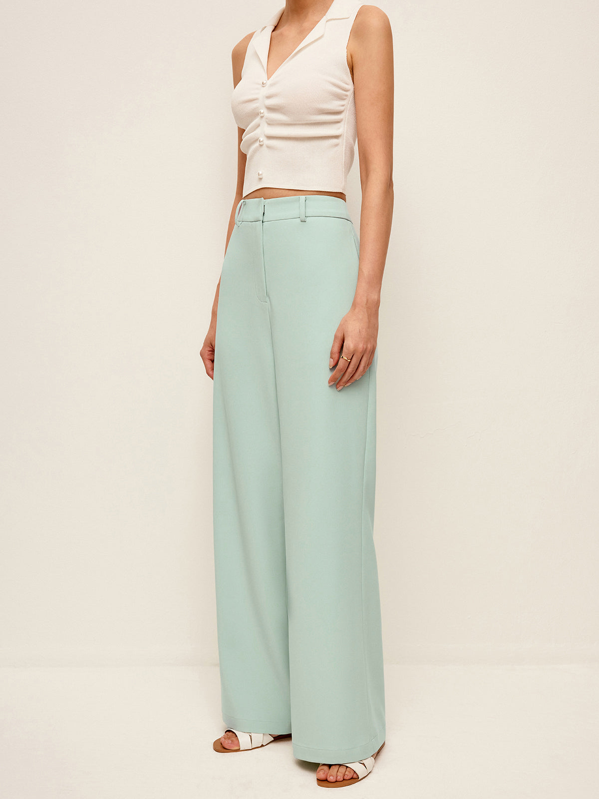 Mid-Waist Wide-Leg Pants Without Belt - Chic Rio
