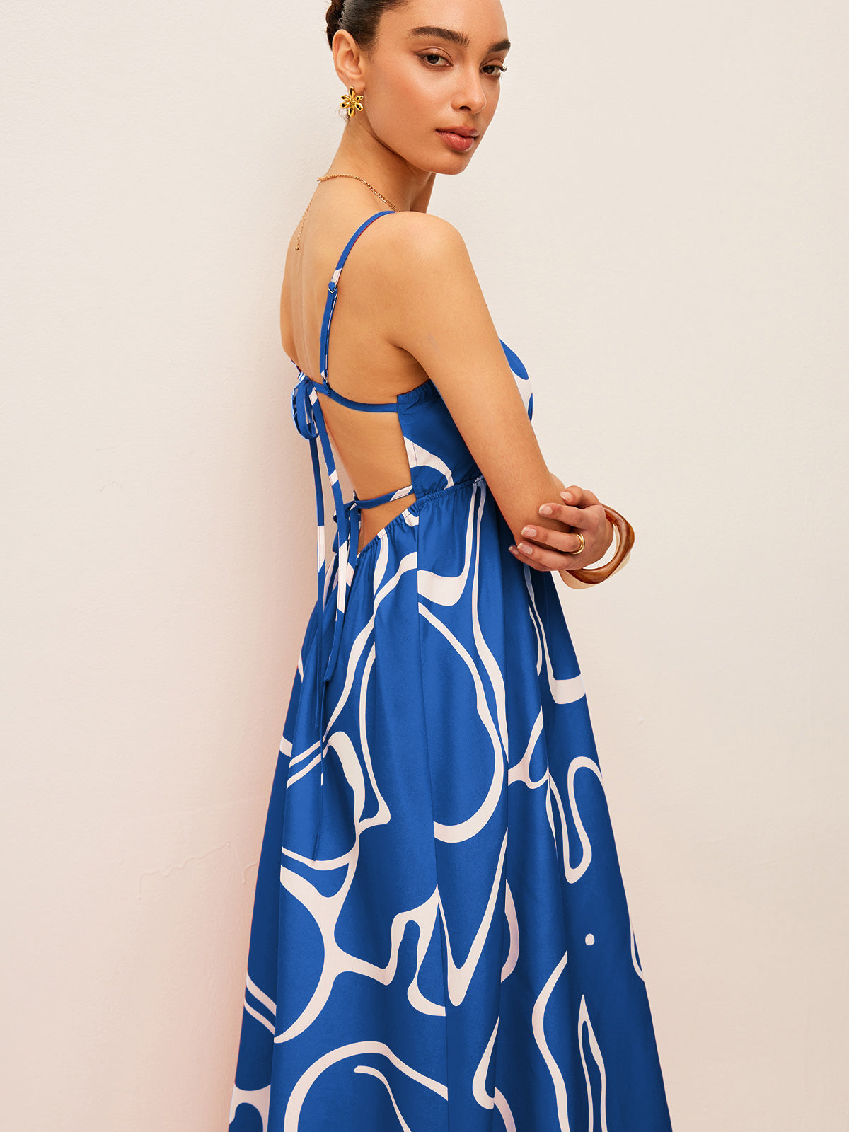 Printed Back Tie Detail Dress - Chic Rio
