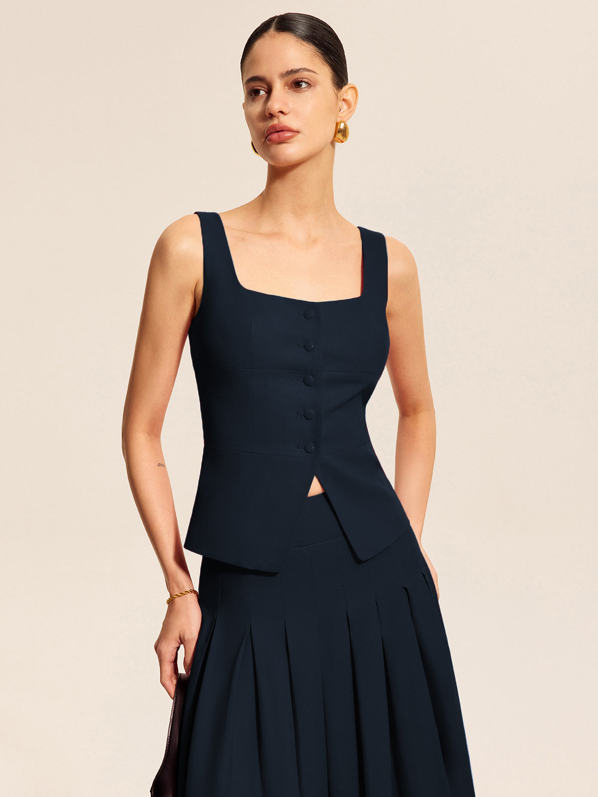 Cotton & Linen Square Neck Vest Top - Chic Rio