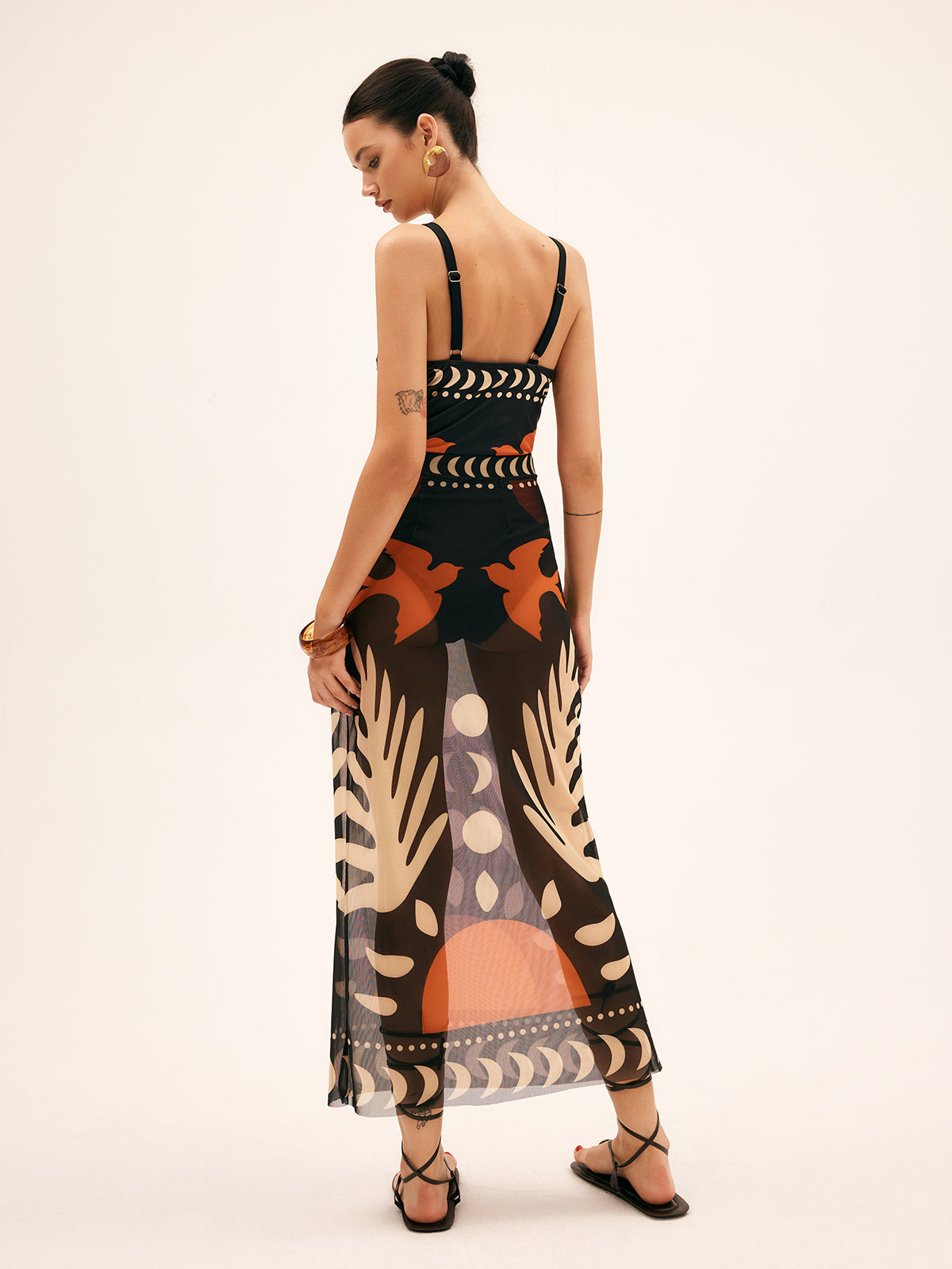 Bird Print Mesh Cover Up Maxi Skirt - Chic Rio
