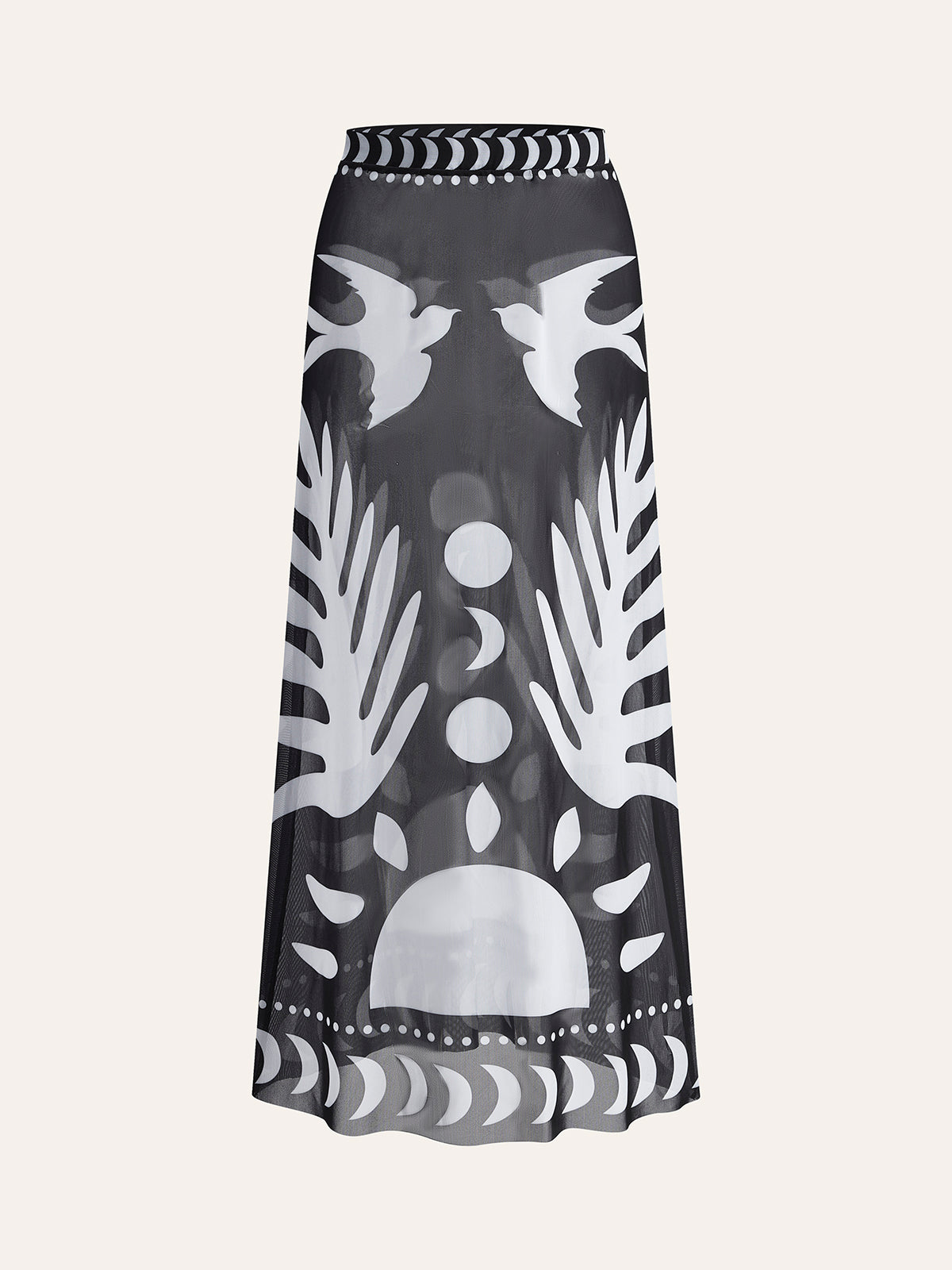 Bird Print Mesh Cover Up Maxi Skirt - Chic Rio
