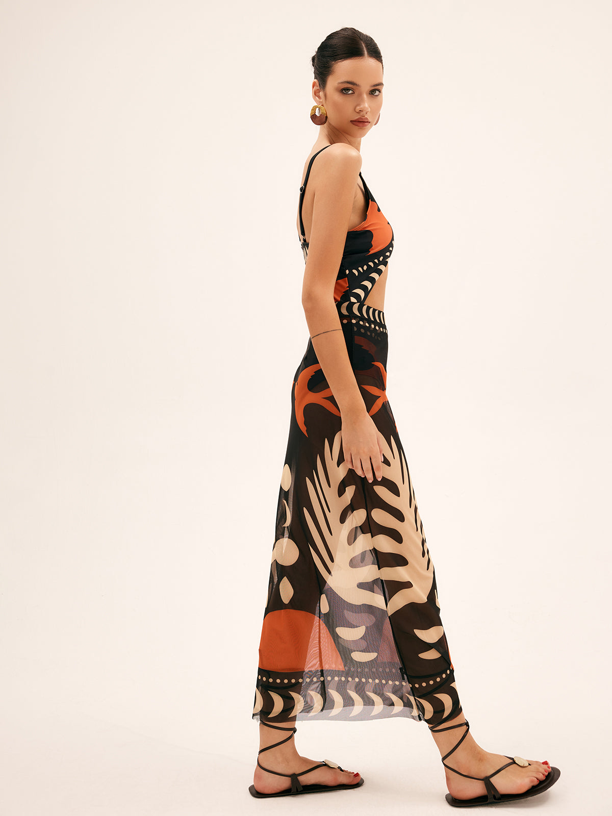 Bird Print Mesh Cover Up Maxi Skirt - Chic Rio