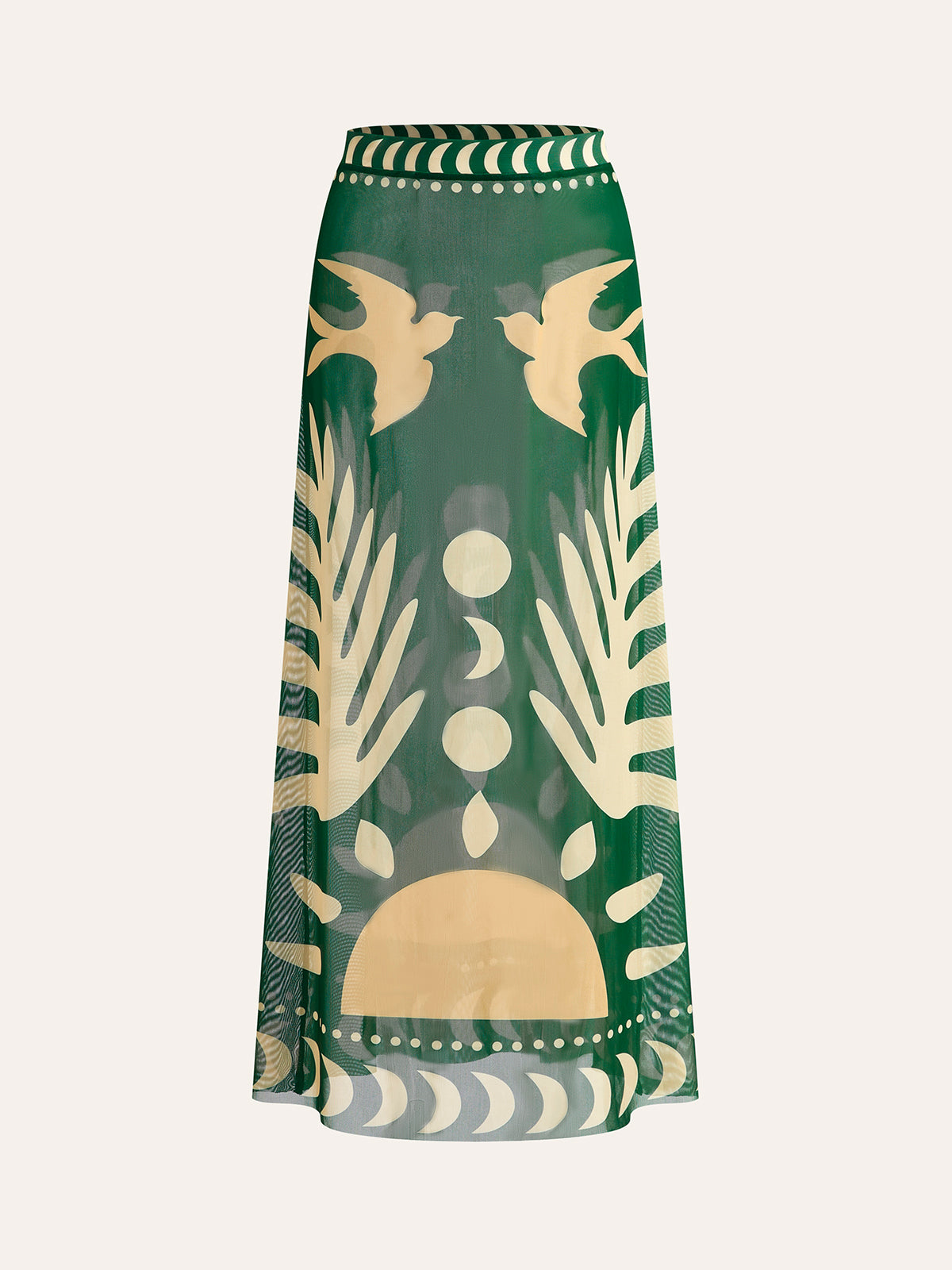 Bird Print Mesh Cover Up Maxi Skirt - Chic Rio