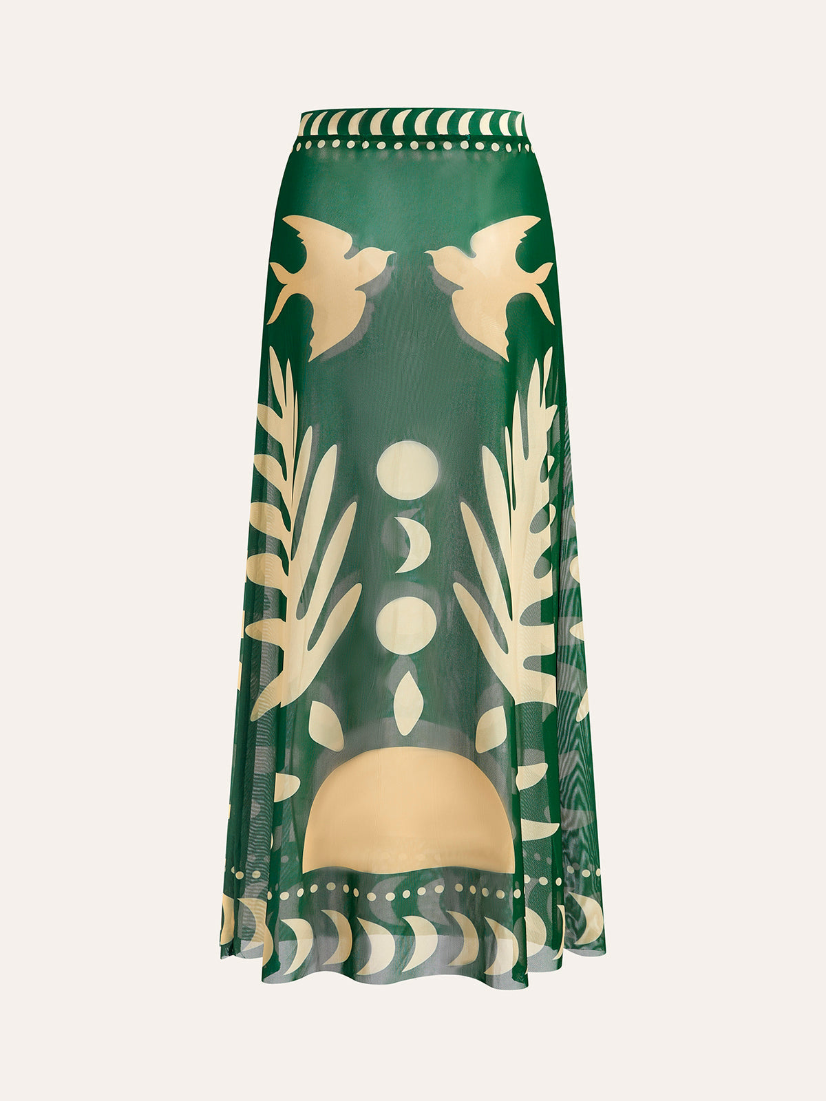 Bird Print Mesh Cover Up Maxi Skirt - Chic Rio