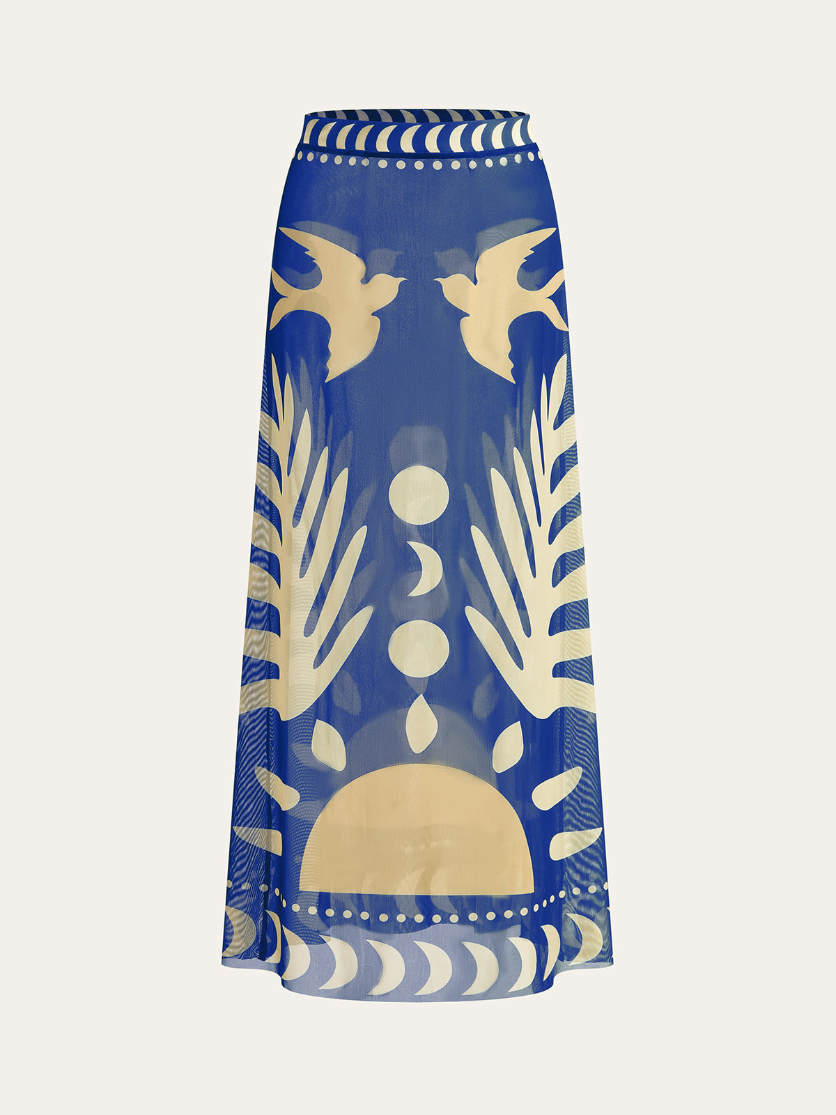 Bird Print Mesh Cover Up Maxi Skirt - Chic Rio