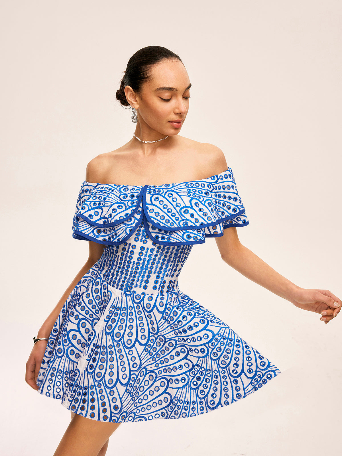 Semi-Sheer Off-Shoulder Ruffled Dress - Chic Rio
