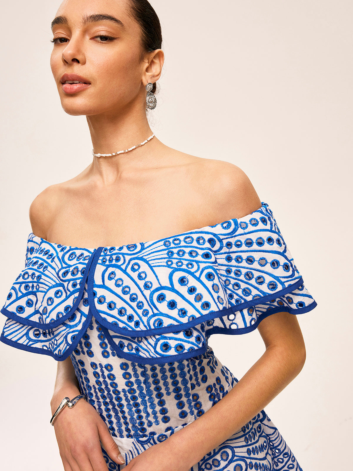 Semi-Sheer Off-Shoulder Ruffled Dress - Chic Rio