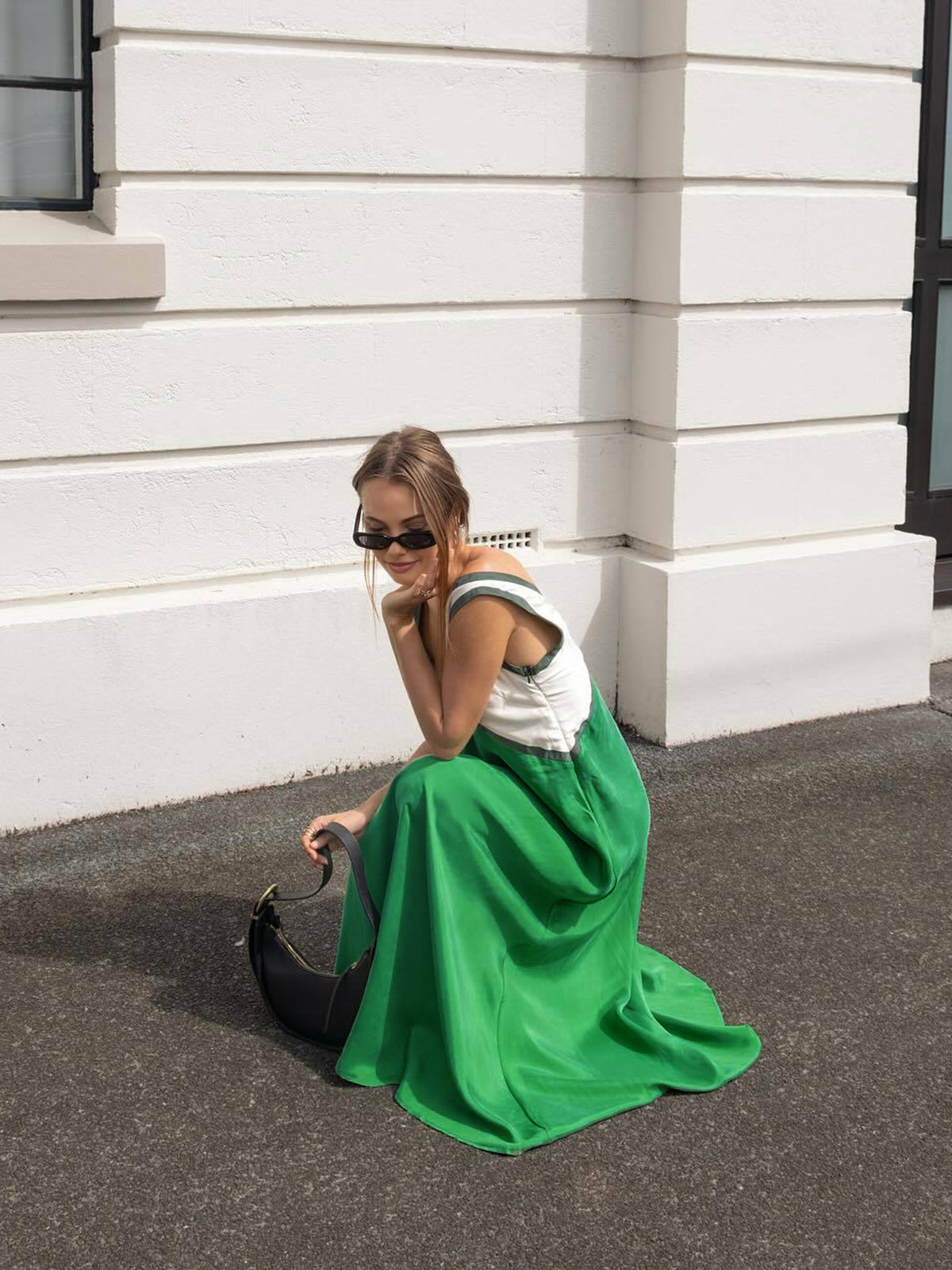 Satin Contrast Trim Long Dress - Chic Rio