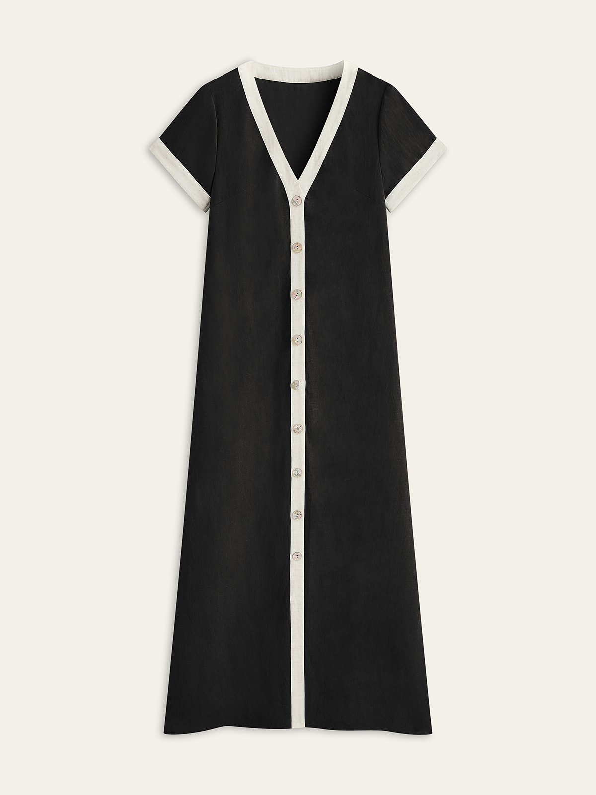 Cotton & Linen High-Slit Contrast Trim Dress - Chic Rio