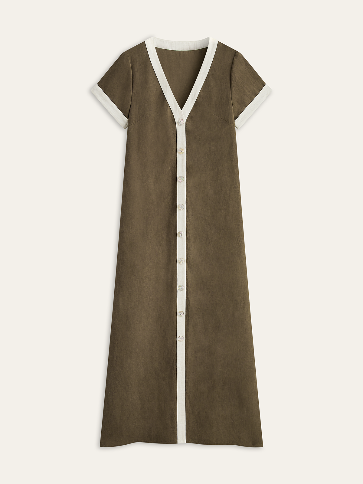 Cotton & Linen High-Slit Contrast Trim Dress - Chic Rio