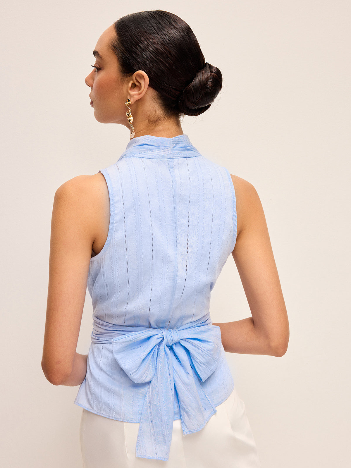 Cotton Draped Wrap Top With Back Bow - Chic Rio