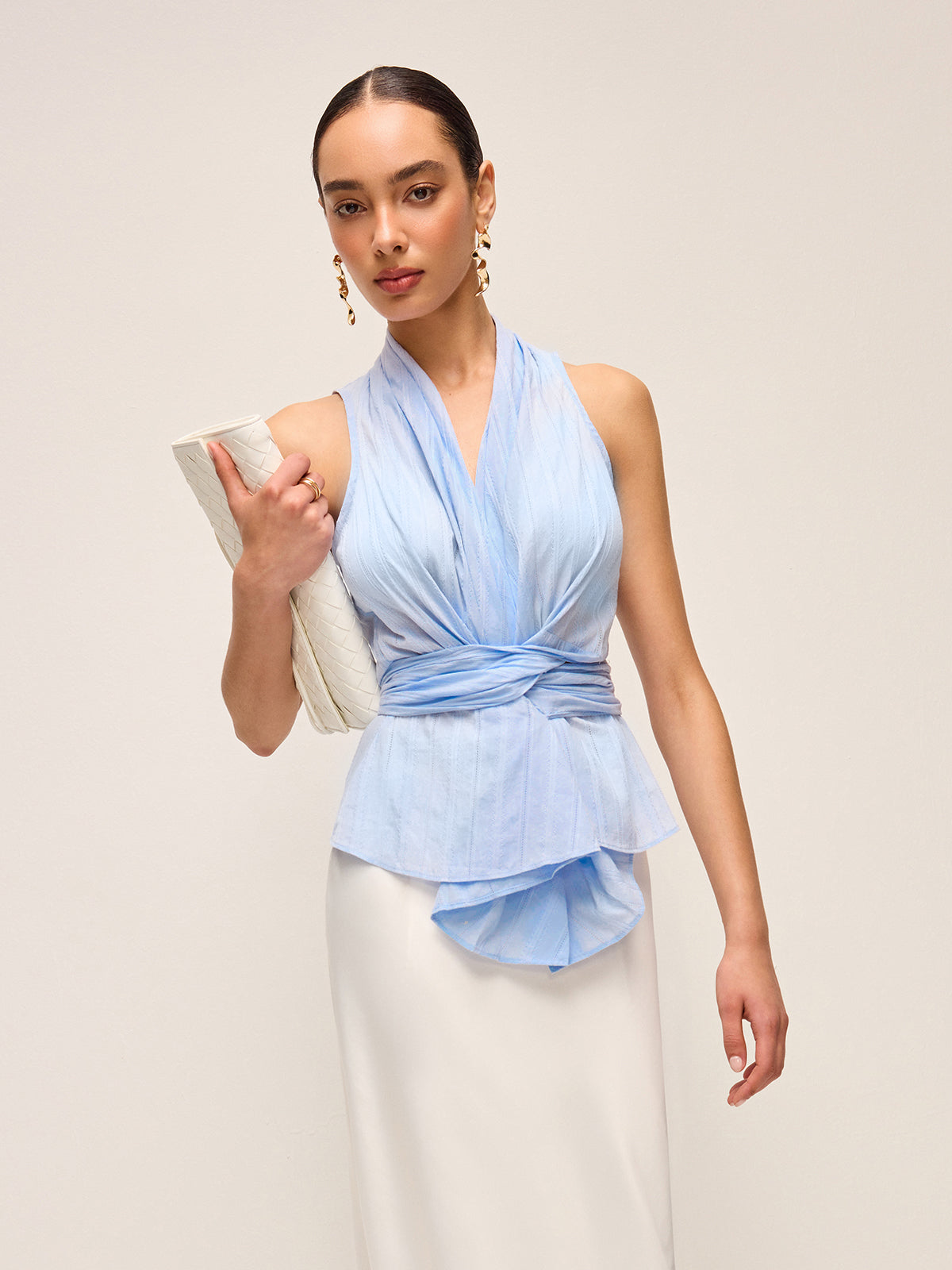 Cotton Draped Wrap Top With Back Bow - Chic Rio
