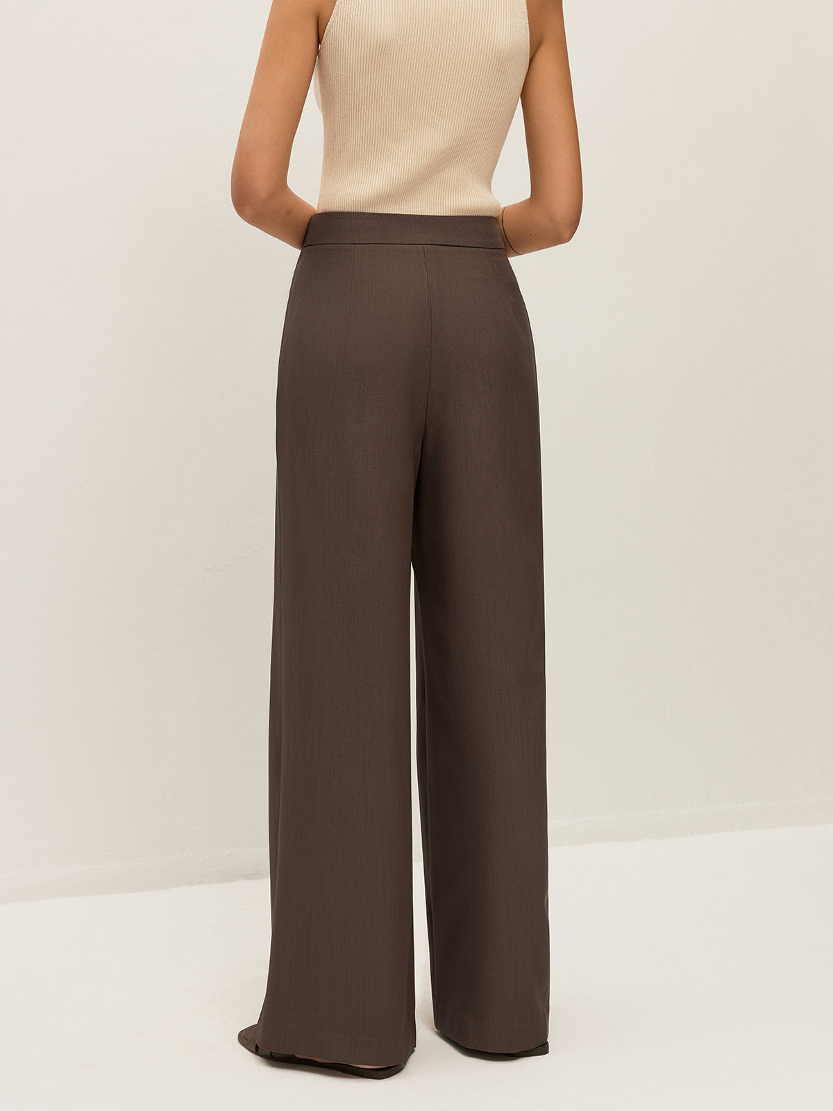 Mid-Waist Metal Detail Pleated Pants - Chic Rio
