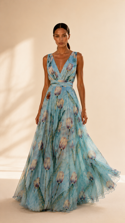 Aleli Floral Maxi Dress V Neck