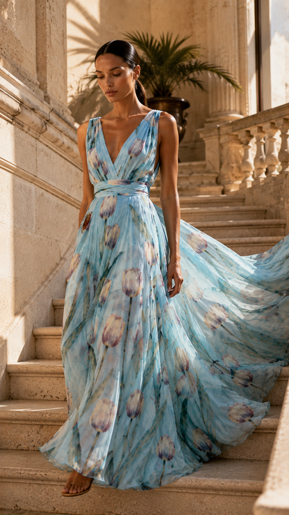 Aleli Floral Maxi Dress V Neck