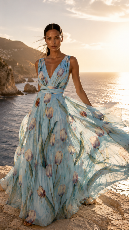 Aleli Floral Maxi Dress V Neck