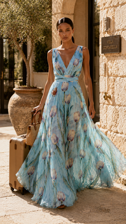 Aleli Floral Maxi Dress V Neck
