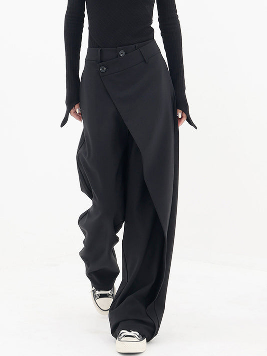 Asymmetrical Layer Button Wide Leg Dress Pants - Chic Rio