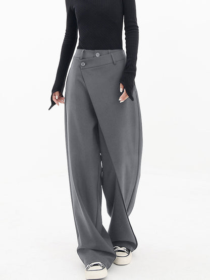 Asymmetrical Layer Button Wide Leg Dress Pants - Chic Rio