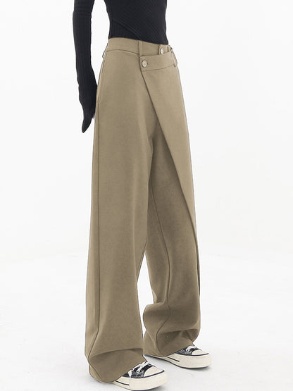 Asymmetrical Layer Button Wide Leg Dress Pants - Chic Rio