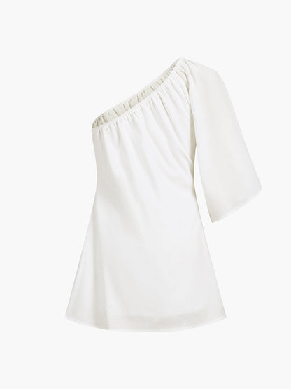 Aegean Cotton Linen One Sleeve Short Dress - Chic Rio