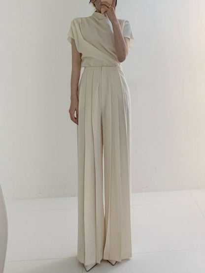 Pleated High Waist Wide Leg Pants - Chic Rio