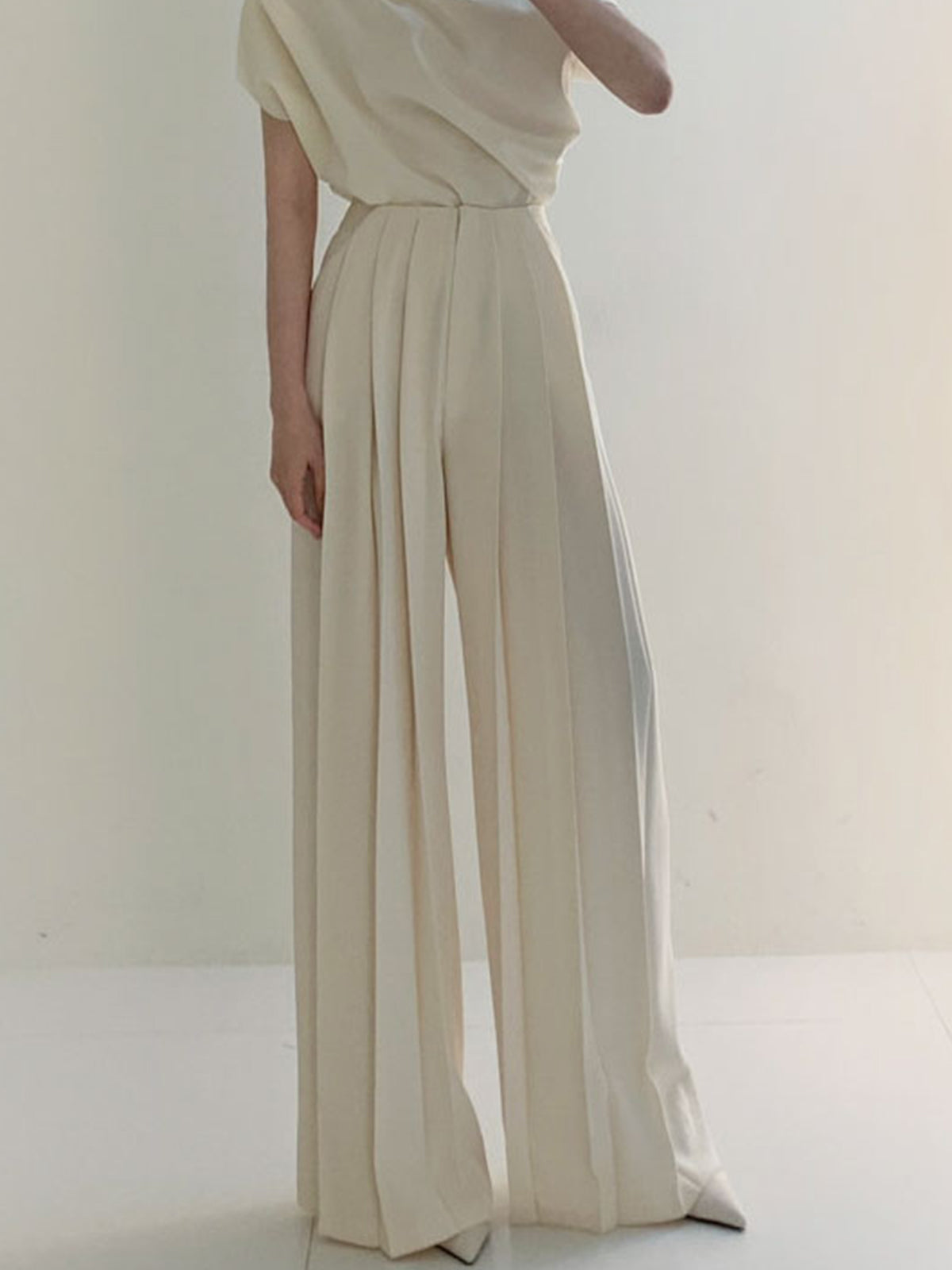 Pleated High Waist Wide Leg Pants - Chic Rio