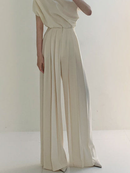 Pleated High Waist Wide Leg Pants - Chic Rio