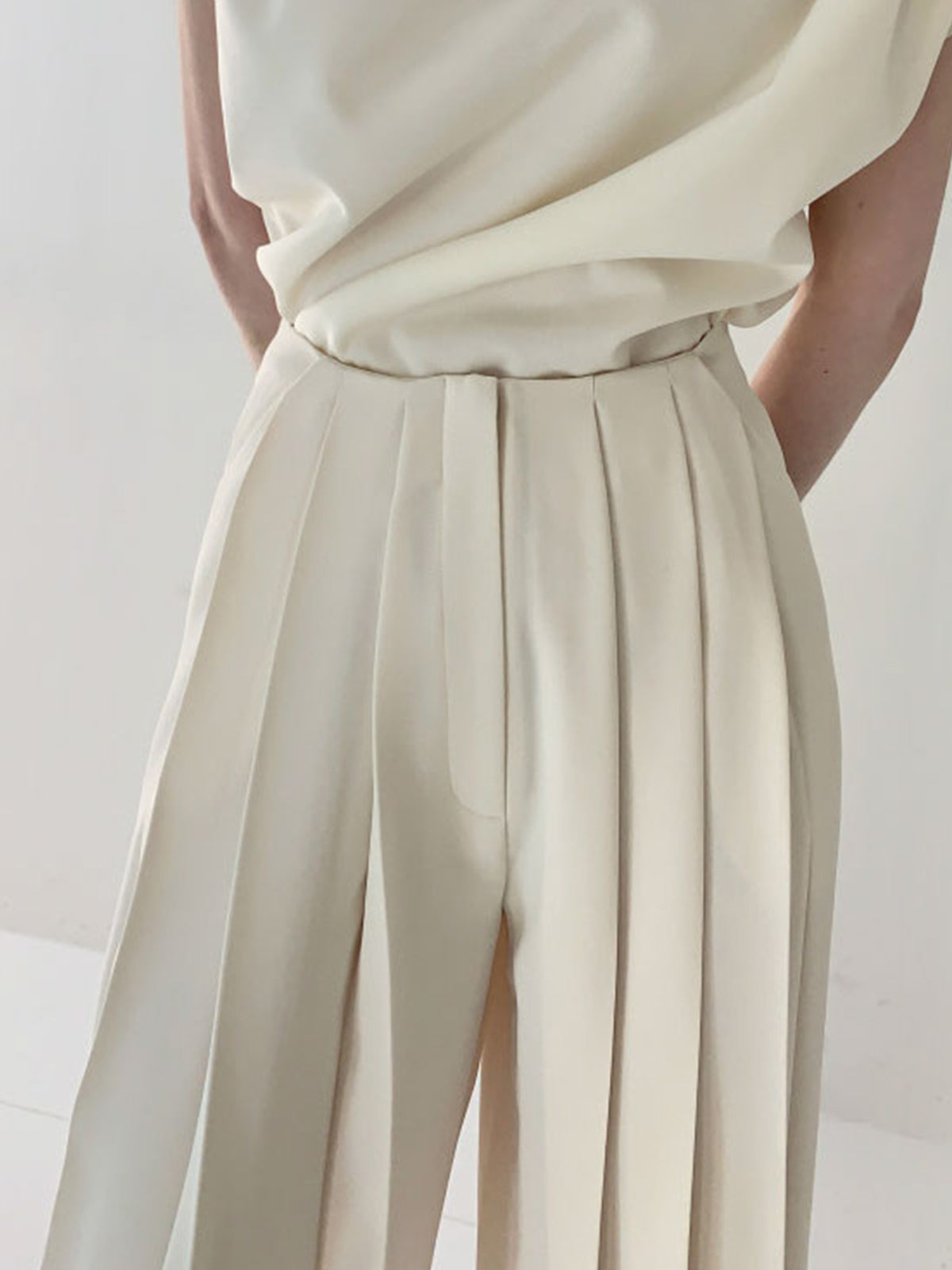 Pleated High Waist Wide Leg Pants - Chic Rio