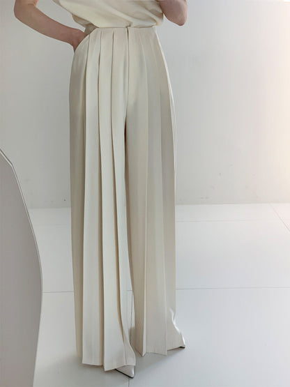 Pleated High Waist Wide Leg Pants - Chic Rio